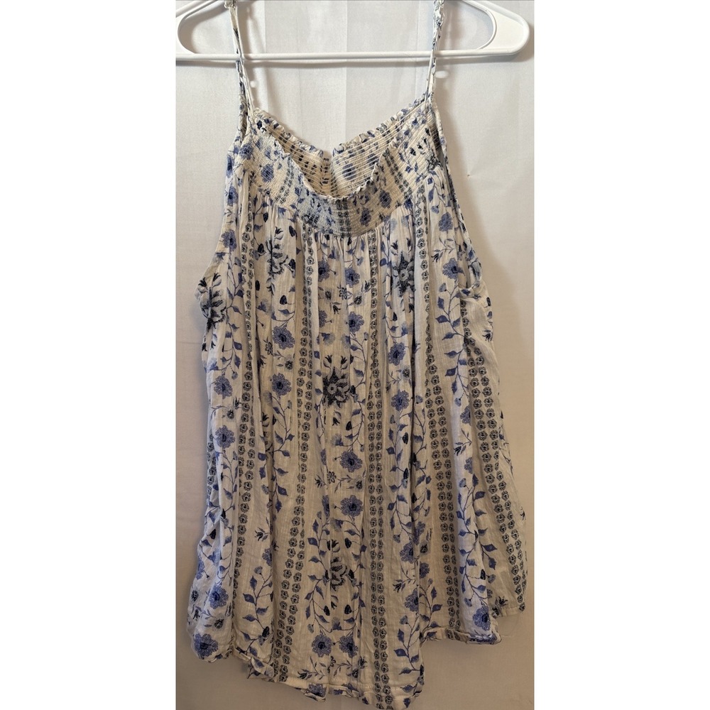 Old Navy Women's Floral Blouse Spaghetti Strap White/Blue Smocked 2XL